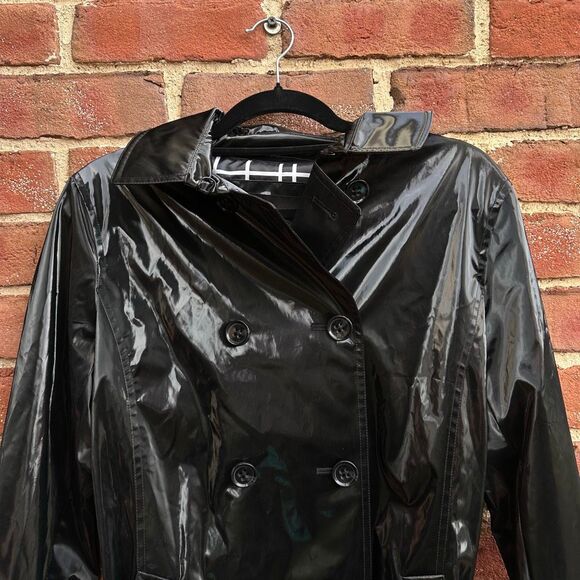 Jane Post $595 High Gloss Trench Coat black womens medium NEW - Picture 6 of 16